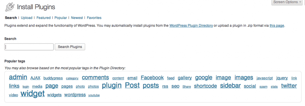 Searching for plugins in WordPress
