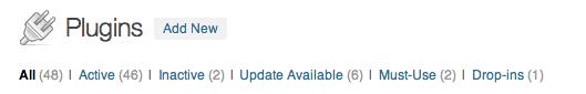Top of plugins page in WordPress dashboard
